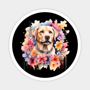 A labrador retriever decorated with beautiful watercolor flowers Magnet